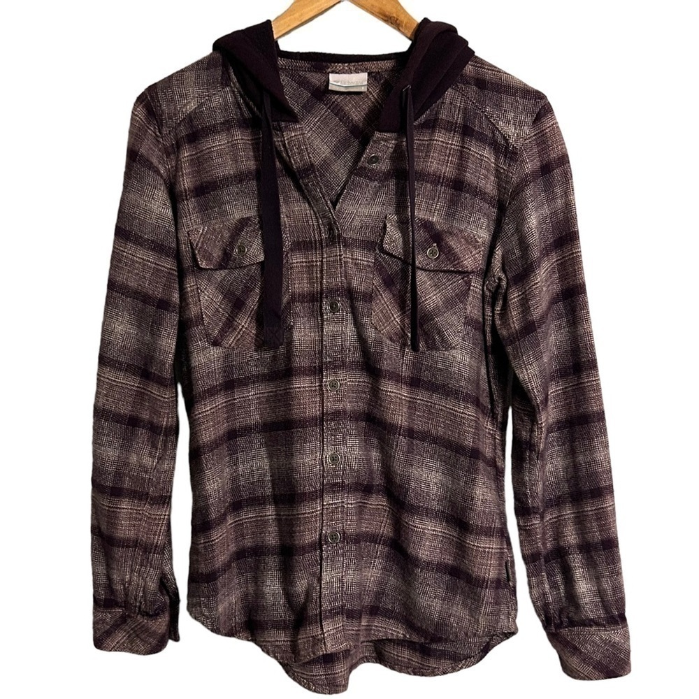Columbia Canyon Point II Hooded Shirt Jacket Dark Plum Plaid Size Small